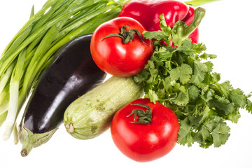 fresh vegetable with leaves isolated on white background