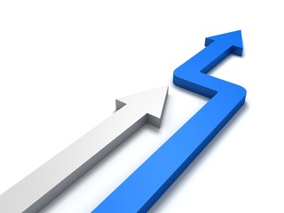 white and blue arrows. business competition concept