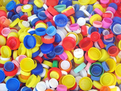 plastic caps ready to be recycled