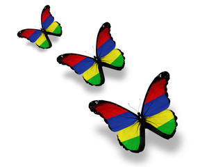 Three Mauritius flag butterflies, isolated on white
