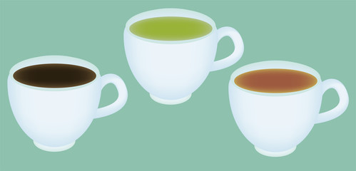 Realistic cups with tea and espresso