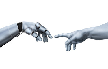 Michelangelo: Creation of Adam. Robot Hand. - obrazy, fototapety, plakaty