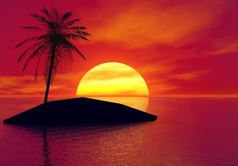 Fototapeta na wymiar Desert Island na zachodzie słońca