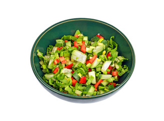 Fresh spring salad in a bowl, isolated on a white background