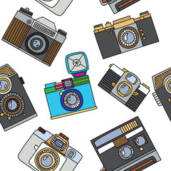 Seamless pattern with cartoon retro cameras