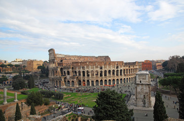 Fototapeta na wymiar Rome, the Coliseum and the Arch of Constantine