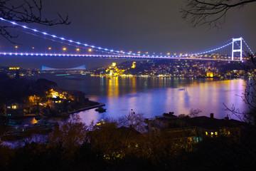 Fatih Sultan Mehmet Bridge at the night 6 - obrazy, fototapety, plakaty