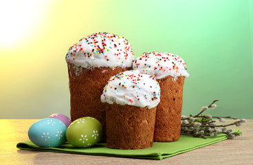 Beautiful Easter cakes, colorful eggs and pussy-willow twigs