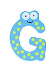 Colorful wooden alphabet letter on white with clipping path, G
