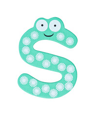 Colorful wooden alphabet letter on white with clipping path, S