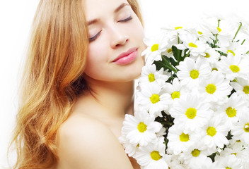 beautiful girl with white chrysanthemum