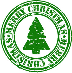 Grunge merry christmas rubber stamp, vector illustration