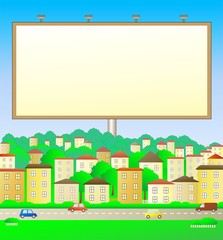 colorful illustration with billboard in city landscape