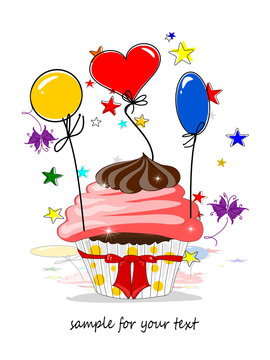 Einladung Geburtstag, Muffin und Ballons
