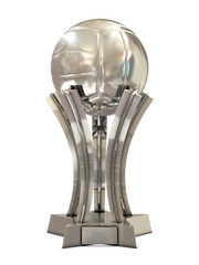 Silver volleyball award trophy with ball and stars
