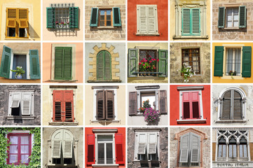 collage with retro windows in Italy, Europe