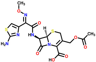 Cefotaxime, a cephalosporin antibiotic. Structural formula