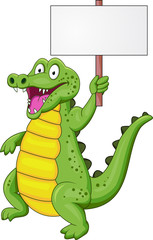 Obraz premium Crocodile cartoon with blank sign