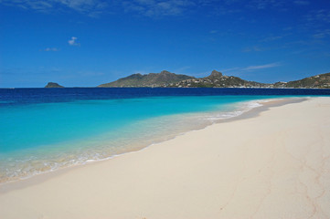 Fototapeta na wymiar Biały piasek z plaży na karaibskiej wyspie Palm