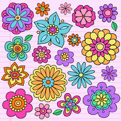 Flower Power Groovy Psychedelic Doodles Vector