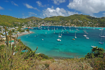 View of Admiralty Bay from Hamilton Fort on Bequia Island - obrazy, fototapety, plakaty