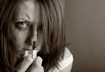 Young woman with drug addiction