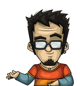 Young man with glasses gesturing