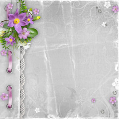 vintage album cover  with spring flowers on textured backgr