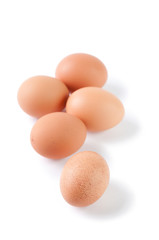 Food ingredients on white: brown eggs