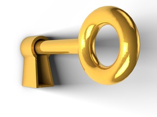golden key on white door
