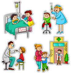 children in different situations related to health and medicine