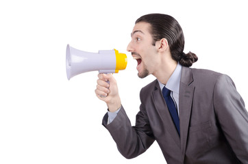Man shouting and yelling with loudspeaker