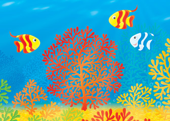 Fototapeta na wymiar paski ryby pływanie powyżej kolorowe rafy koralowej