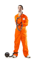 Criminal in orange robe in prison