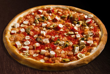 Pizza ai frutti di mare with calamari, shrimps - isolated