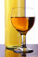White wine composition with bottle and glass