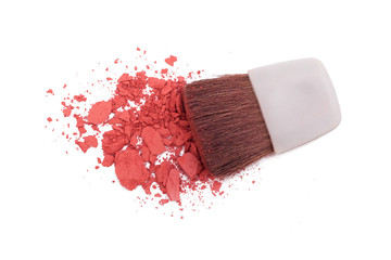 Pink blush and brush isolated on white