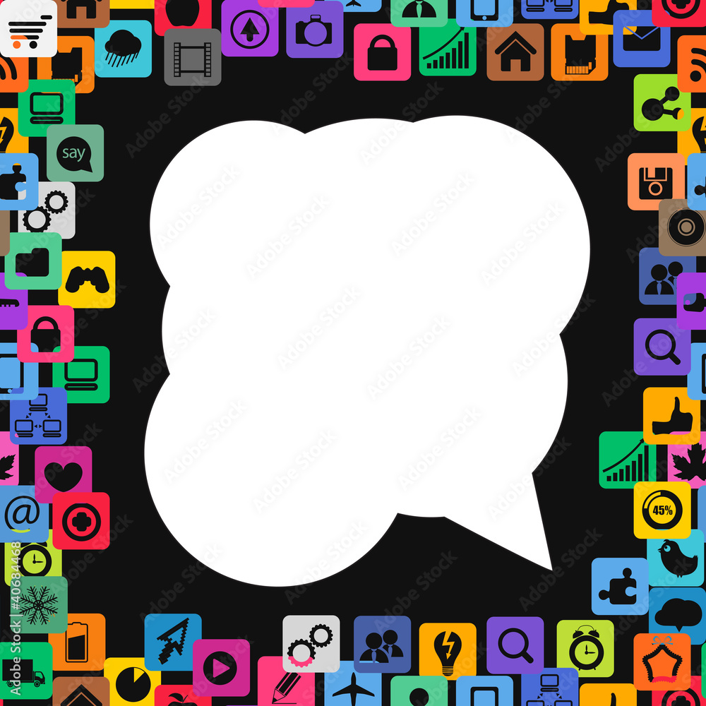 Poster abstract speech cloud with media icons