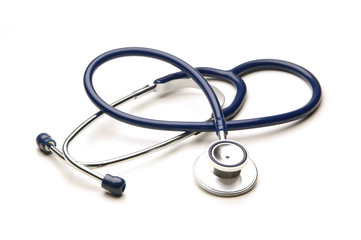 A medical stethoscope isolated on a white background