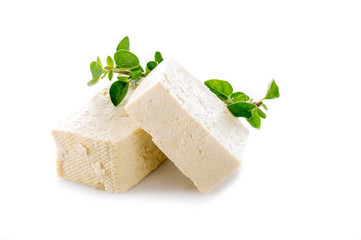 tofu cheese on white background - obrazy, fototapety, plakaty