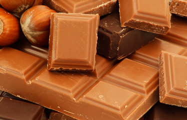 Chocolate, dark, milk and hazelnuts