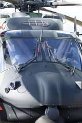 Closeup of the military helicopter cabin.