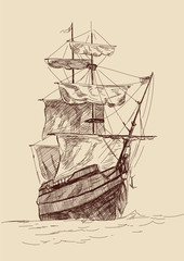 retro  old Ships vintage drawing vector illustration