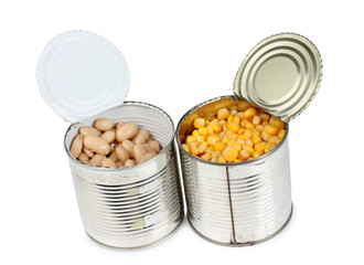 Corn and beans in tins