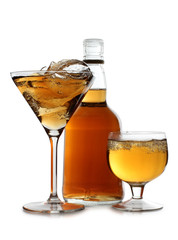 Whiskey cup and bottle whit ice