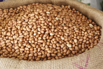 peanuts in canvas bag.