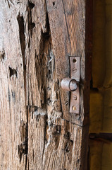 Wooden door. Castle of Vigoleno. Emilia-Romagna. Italy.