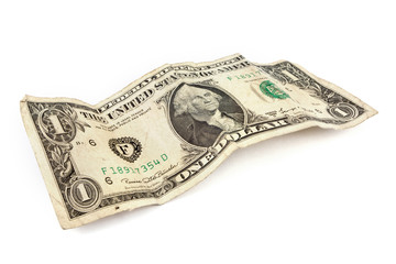 Old dollar bill over white