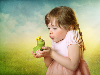 Little girl with a frog prince