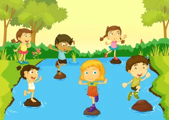Cercles muraux Rivière, lac Enfants jouant